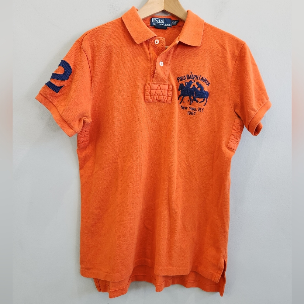 Polo Ralph Lauren Shirt Big Pony New York 2 Orange Men's Size Medium Custom Fit